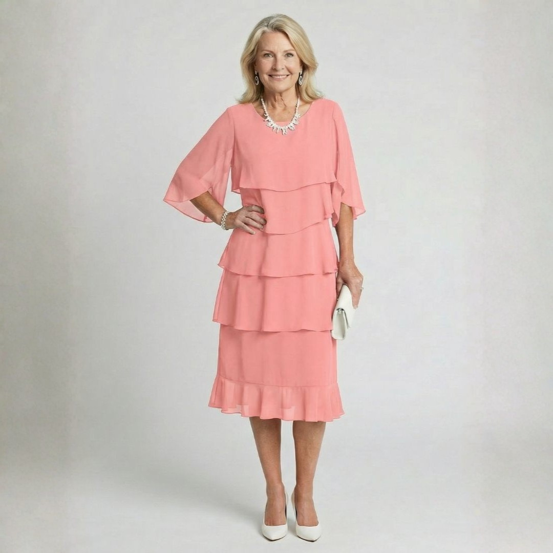 Victoria | Elegant Cascade Chiffon Dress