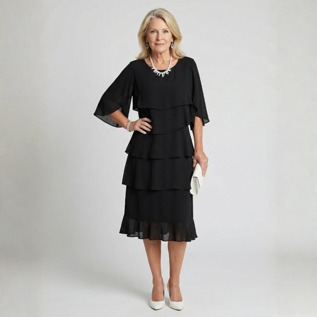 Victoria | Elegant Cascade Chiffon Dress