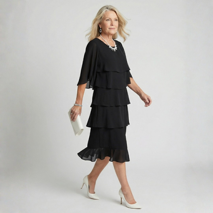 Victoria | Elegant Cascade Chiffon Dress